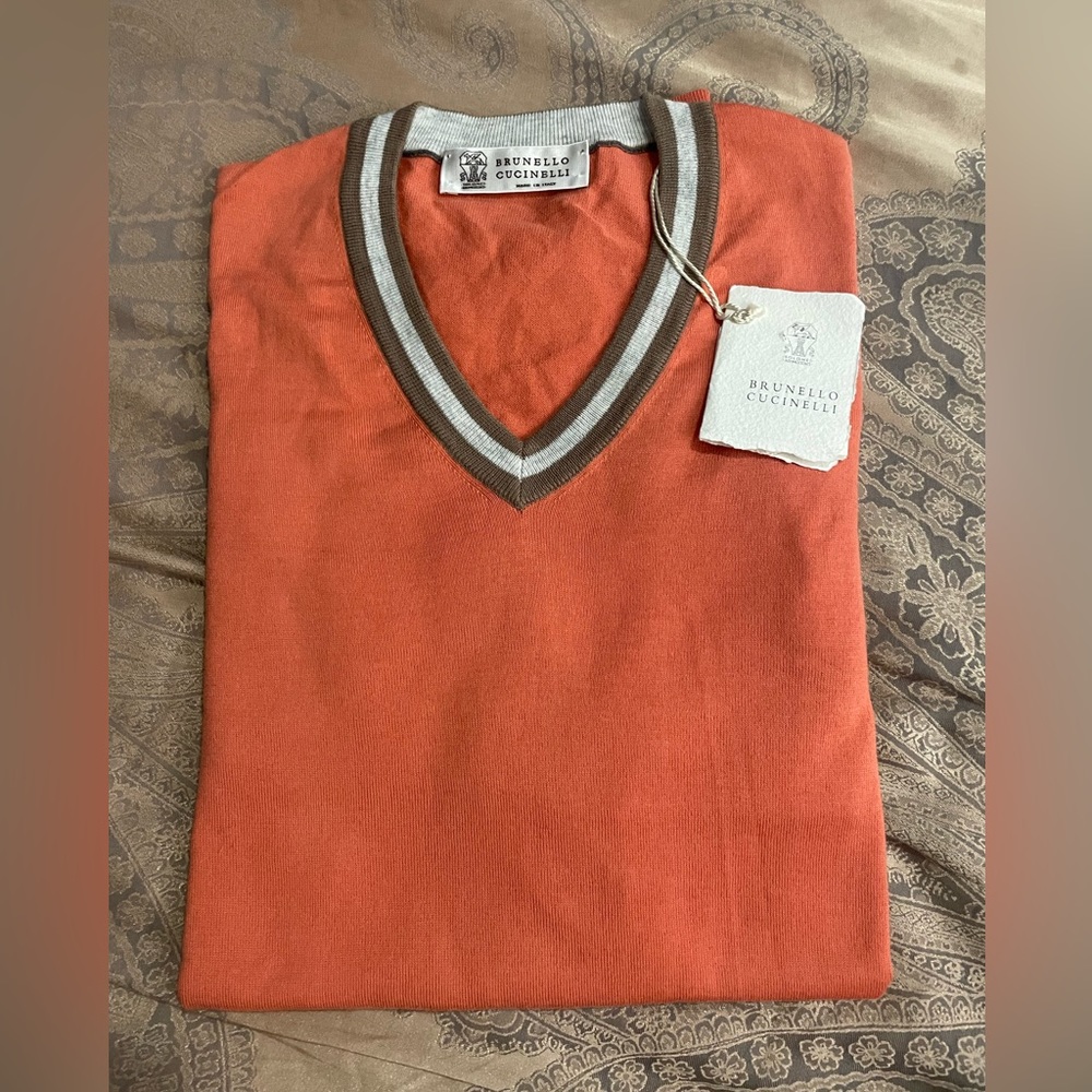 Brunello Cucinelli Men V-neck Cotton Sweater Sz 50/M
